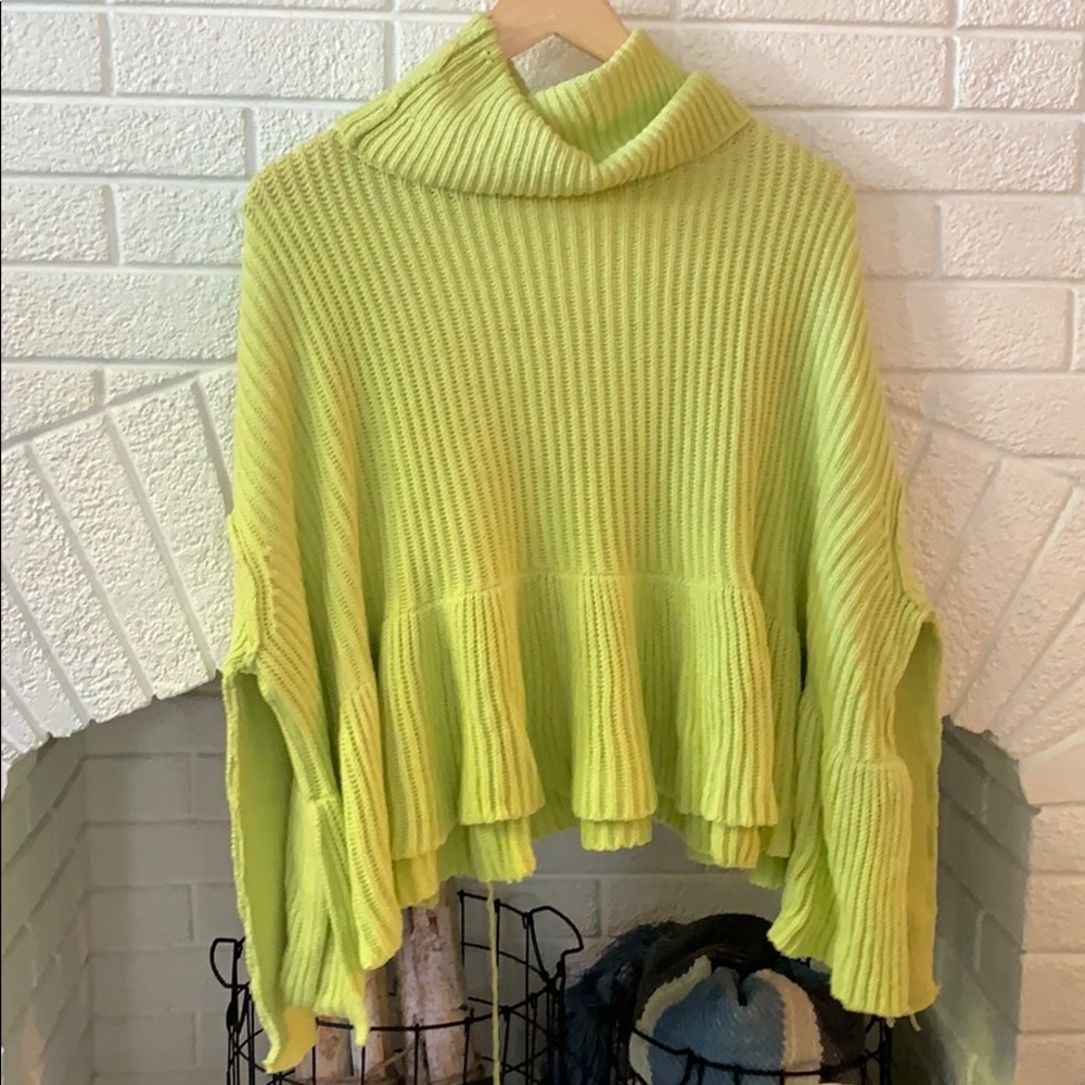 Free People Peplum Turtleneck Sweater Key Lime XS